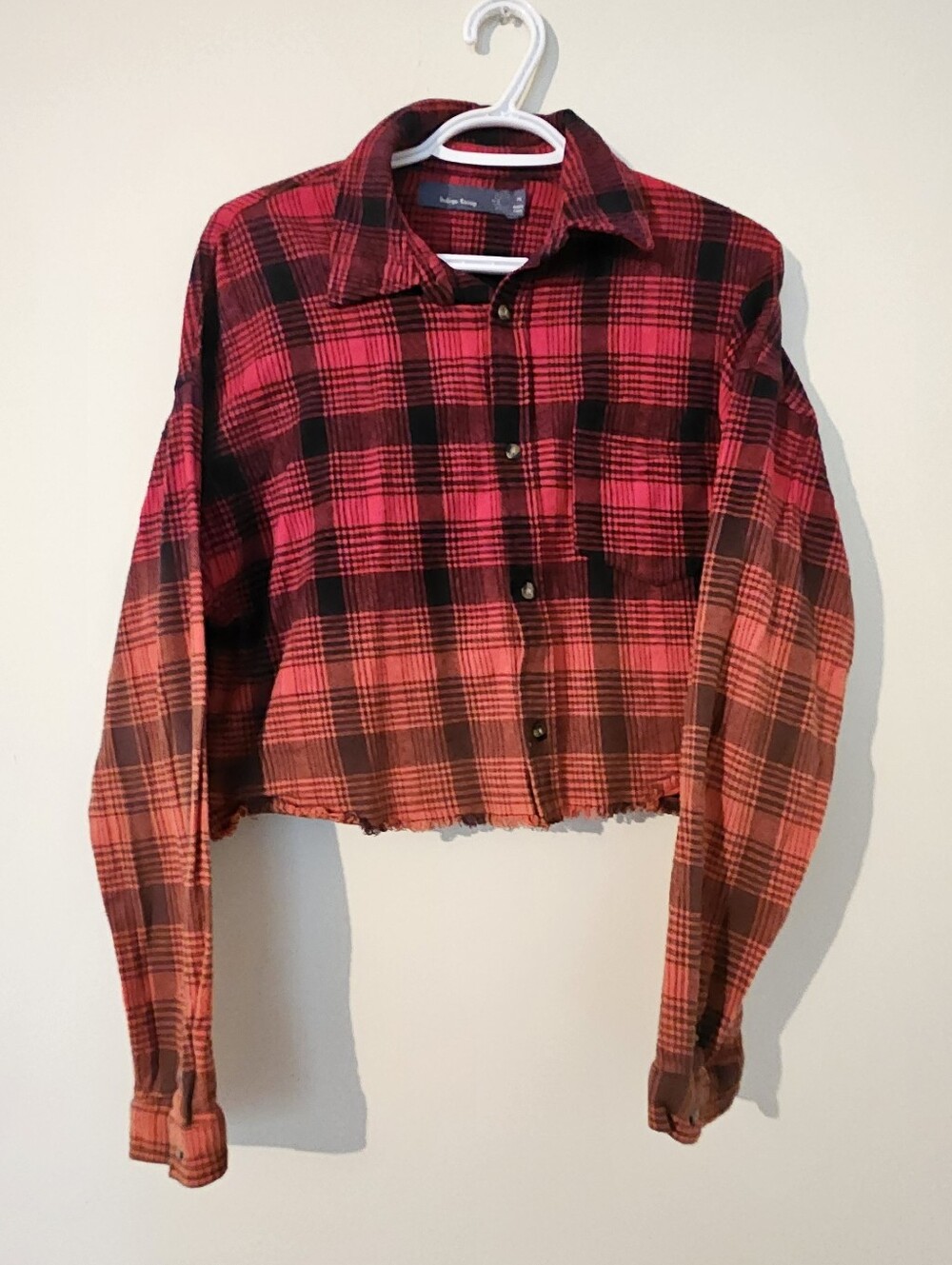 Indigo Rising Red Ombre Cropped Plaid Flannel